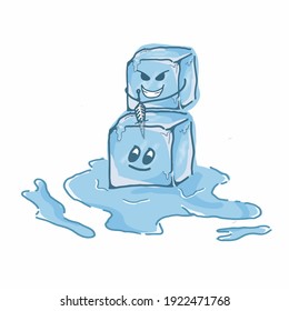 Happy melting ice cube character vector template design illustration