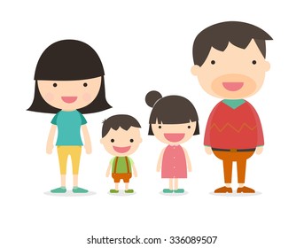 Happy of member family posing together. Parents with children sister and boy. Illustration cartoon vector design on white background