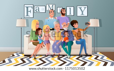 Happy Members Big Family Gathered Together Stock Vector Royalty