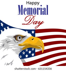 Happy Memorial Day with American Eagle. Isolated on white.