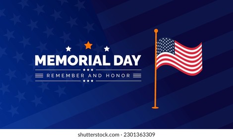 Happy Memorial Day Background or banner design template with USA flag Vector. Remember and Honor.  National American holiday illustration. Vector Memorial day greeting card or background design.