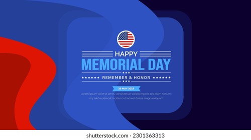 Happy Memorial Day Background or banner design template with USA flag Vector. Remember and Honor.  National American holiday illustration. Vector Memorial day greeting card or background design.