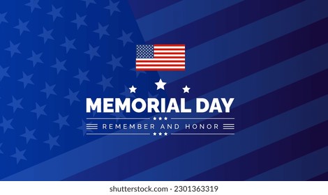 Happy Memorial Day Background or banner design template with USA flag Vector. Remember and Honor.  National American holiday illustration. Vector Memorial day greeting card or background design.