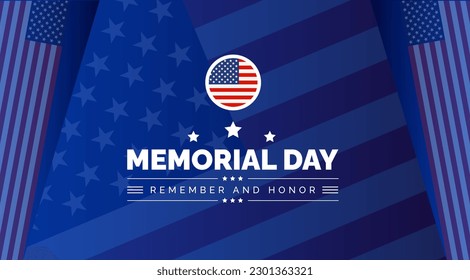 Happy Memorial Day Background or banner design template with USA flag Vector. Remember and Honor.  National American holiday illustration. Vector Memorial day greeting card or background design.