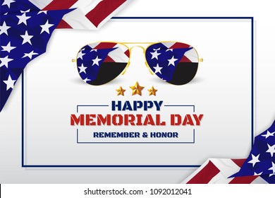 Happy Memorial Day Background Design With USA Flag and Sunglasses. Vector illustration