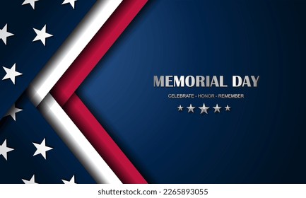 Happy memorial day background with metal look text. Vector illustration