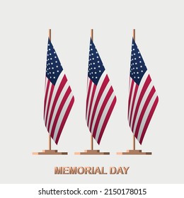 Happy Memorial Day background. Set of USA flagpoles.