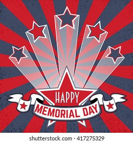 Happy Memorial Day background with stars and stripes. Happy Memorial Day poster. Patriotic banner. Greeting Card. Vector illustration