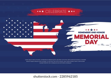 Happy Memorial Day background template. Happy Memorial Day poster. Remember and honor on top of American flag. Patriotic banner. Vector illustration.