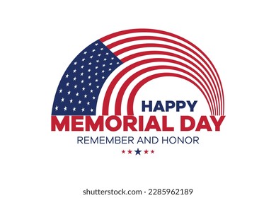 Happy Memorial Day background template. Happy Memorial Day poster. Remember and honor on top of American flag. Patriotic banner. Vector illustration.