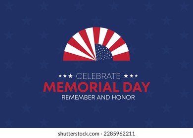 Plantilla de fondo de Happy Memorial Day. Afiche del Feliz Día de la Conmemoración. Recuerden y honren sobre la bandera estadounidense. Cartel patriótico. Ilustración vectorial.