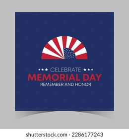 Plantilla de fondo de Happy Memorial Day. Afiche del Feliz Día de la Conmemoración. Recuerden y honren sobre la bandera estadounidense. Cartel patriótico. Ilustración del vector