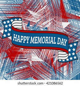 Happy Memorial Day background template.  Blue ribbon with elements of American flag. Patriotic banner. Vector illustration.