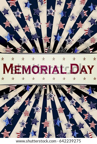 Happy Memorial Day background template. Stars and American flag. Patriotic banner. Vector illustration.