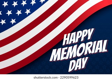 Happy Memorial Day background. US Memorial Day celebration. American national holiday. Template design with text, stars and USA national flag. Vector illustration.