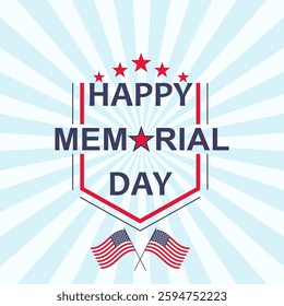 Happy Memorial Day background with US national flag, stars and stripes. Template for Memorial Day invitation, greeting card, banner and advertising. Vector illustration.