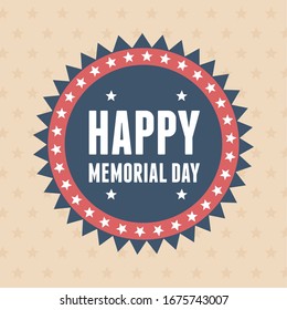 happy memorial day, badge decoration inscription stars background american celebration vector illustration