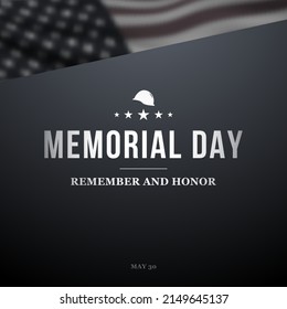 Happy Memorial Day banner in black and white color. Remember and honor. Vector illustration.