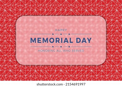 Happy Memorial Day banner design layout with blurred glass element and stars on a background. Holiday template with patriotic background. Vector illustration EPS 10