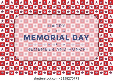 Happy Memorial Day banner design layout with blurred glass element and stars on a background. Holiday template with patriotic background. Vector illustration EPS 10