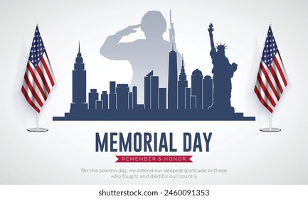 Happy Memorial Day Banner Design. Minimal and Modern Memorial Day USA Celebration with Text and Skyline vector Illustration