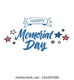 Happy Memorial Day banner with lettering and re/blue stars.