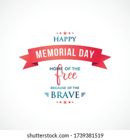 Happy Memorial Day banner. National american holiday. Greeting card design with red ribbon and text. Vector illustration.