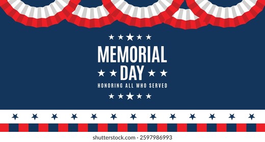 Happy Memorial Day banner. National american holiday. American flag.memorial day lettering banner. in honor of our heroes. hand drawn text with stars for memorial day in usa.