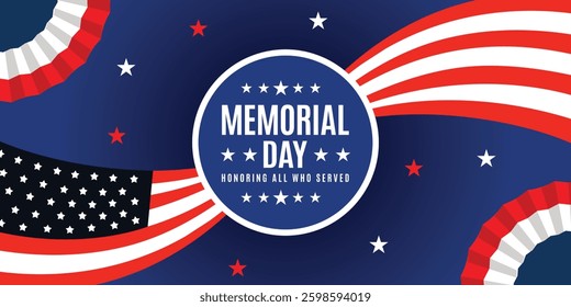 Happy Memorial Day banner. National american holiday. American flag.memorial day lettering banner. in honor of our heroes. hand drawn text with stars for memorial day in usa.