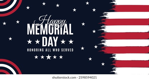 Happy Memorial Day banner. National american holiday. American flag.memorial day lettering banner. in honor of our heroes. hand drawn text with stars for memorial day in usa.