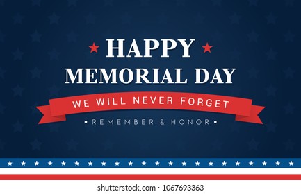 Happy Memorial Day Banner Vector illustration. Typography on blue star pattern background.