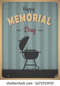 Happy Memorial Day. Barbecue Weekend. Vintage Barbecue Poster Design. BBQ