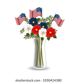 happy memorial day with beautiful flowers and usa flags