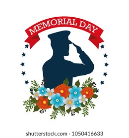 Happy Memorial Day With Beautiful Flowers And Soldier Silhouette