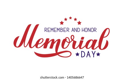 Happy Memorial Day calligraphy lettering isolated on white. American patriotic typography poster. Easy to edit vector template for logo design, banner, greeting card, postcard, flyer, badge, t-shot.