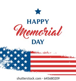 Happy Memorial day card with brush stroke USA flag, Vector illustration. 