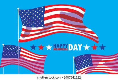 happy memorial day card with flag usa