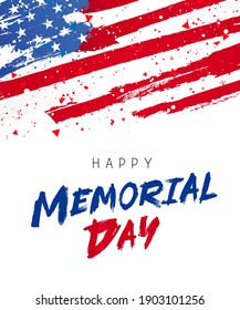 Happy Memorial Day card. National american vector holiday illustration with USA flag. Festive poster or banner with hand lettering.