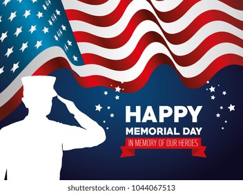 happy memorial day card with soldier silhuette