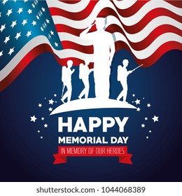 happy memorial day card with soldier silhuette