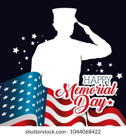 happy memorial day card with soldier silhuette