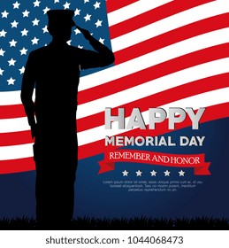 happy memorial day card with soldier silhuette