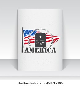Happy Memorial day. The celebration of patriotic celebration of America. Detailed elements. Typographic labels, stickers, logos and badges. Sheet of white paper. Flat vector illustration
