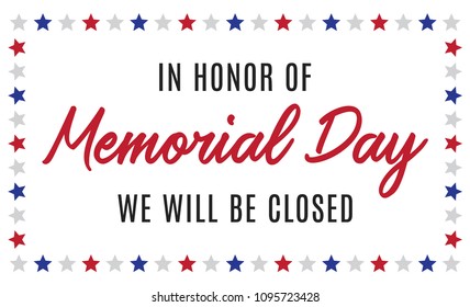 Printable Memorial Day Closed Sign 2023