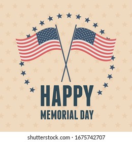 happy memorial day, crossed flags stars frame american celebration vector illustration