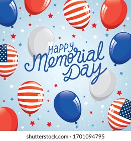 happy memorial day with decoration of balloons helium vector illustration design