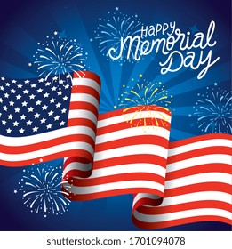 happy memorial day with decoration of flag usa vector illustration design