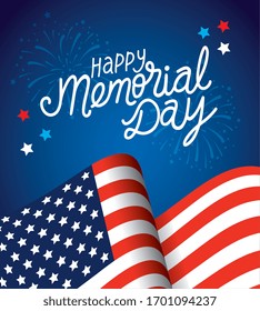 happy memorial day with decoration of flag usa vector illustration design