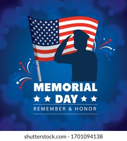 happy memorial day with decoration of soldier silhouette vector illustration design