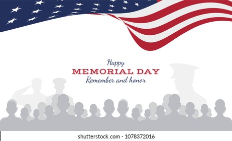 Happy Memorial Day. Greeting Card With Flag And Soldier On Background. National American Holiday Event. Flat Vector Illustration EPS10.